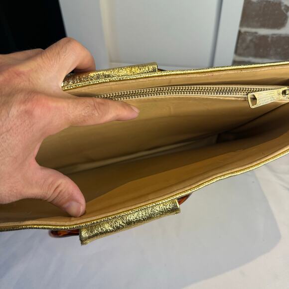 Vintage 60s RJ Florida USA Gold Tortoise Shell Lucite Handle Handbag - Picture 8 of 9